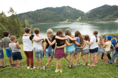 Children participating in a Rotary peace project
